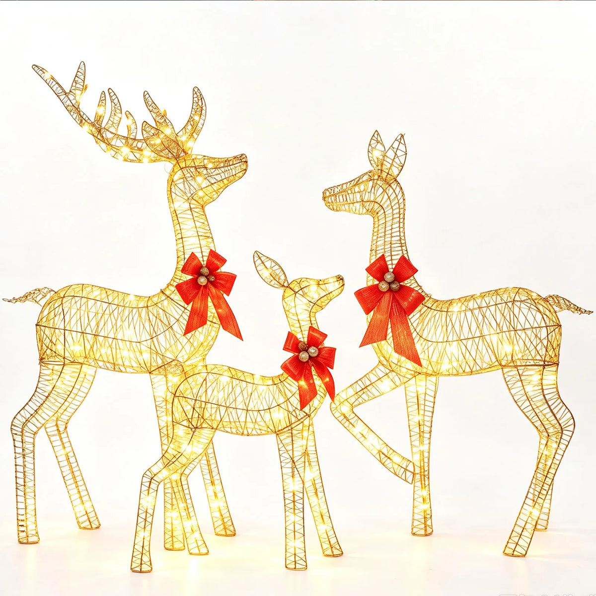 3-Piece Lighted Christmas Deer Family Outdoor Decoration Set 3FT Tall IP44 Waterproof with LED Lights for Lawn, Garden & Porch