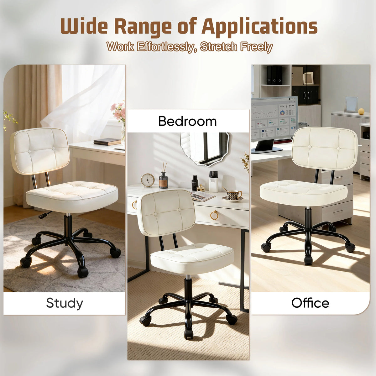 JHK Armless PU Leather Ergonomic Office Chair with Lumbar Support Rolling Swivel Adjustable Height Home Office Desk Chair