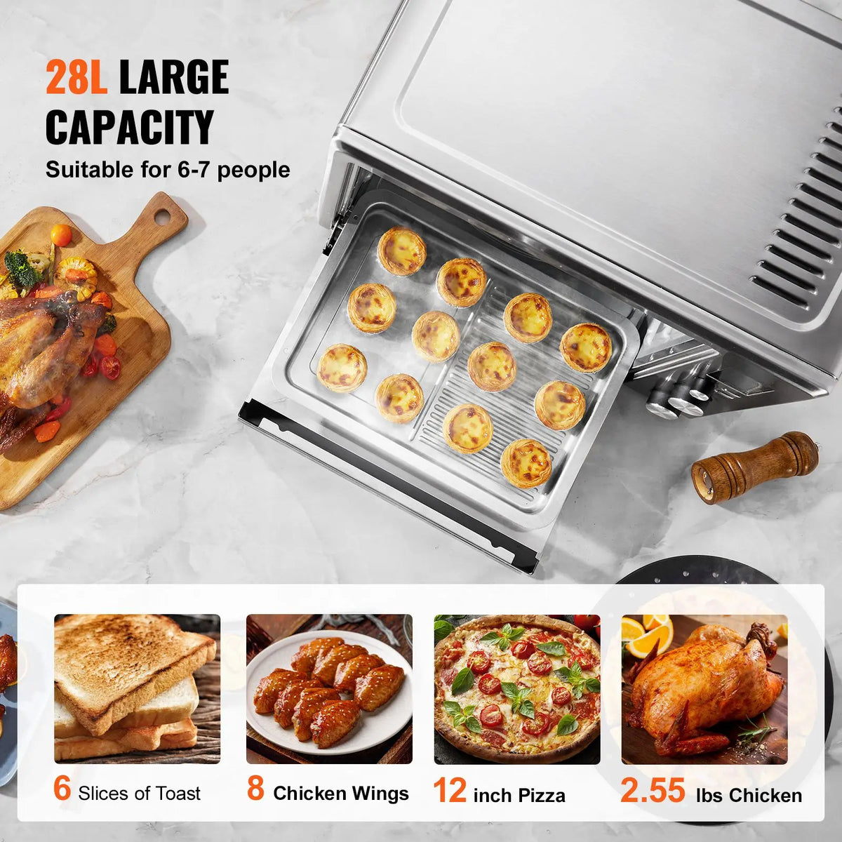 13-IN-1 Air Fryer Toaster Oven, 28L/29.6Qt Convection Oven, 1800W 2-Tier Toaster Ovens Countertop Combo with Wire Racks, Pizza