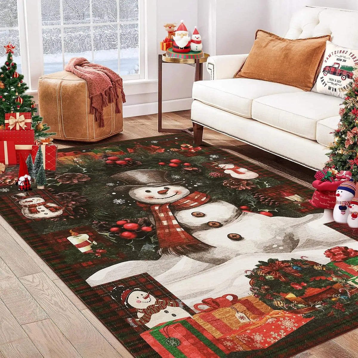 Garvee Christmas Snowman Runner Mat Non Slip Area Rug Christmas Decorations Rugs Balcony Carpet Home Decor Sofa Floor Mat for Hallway