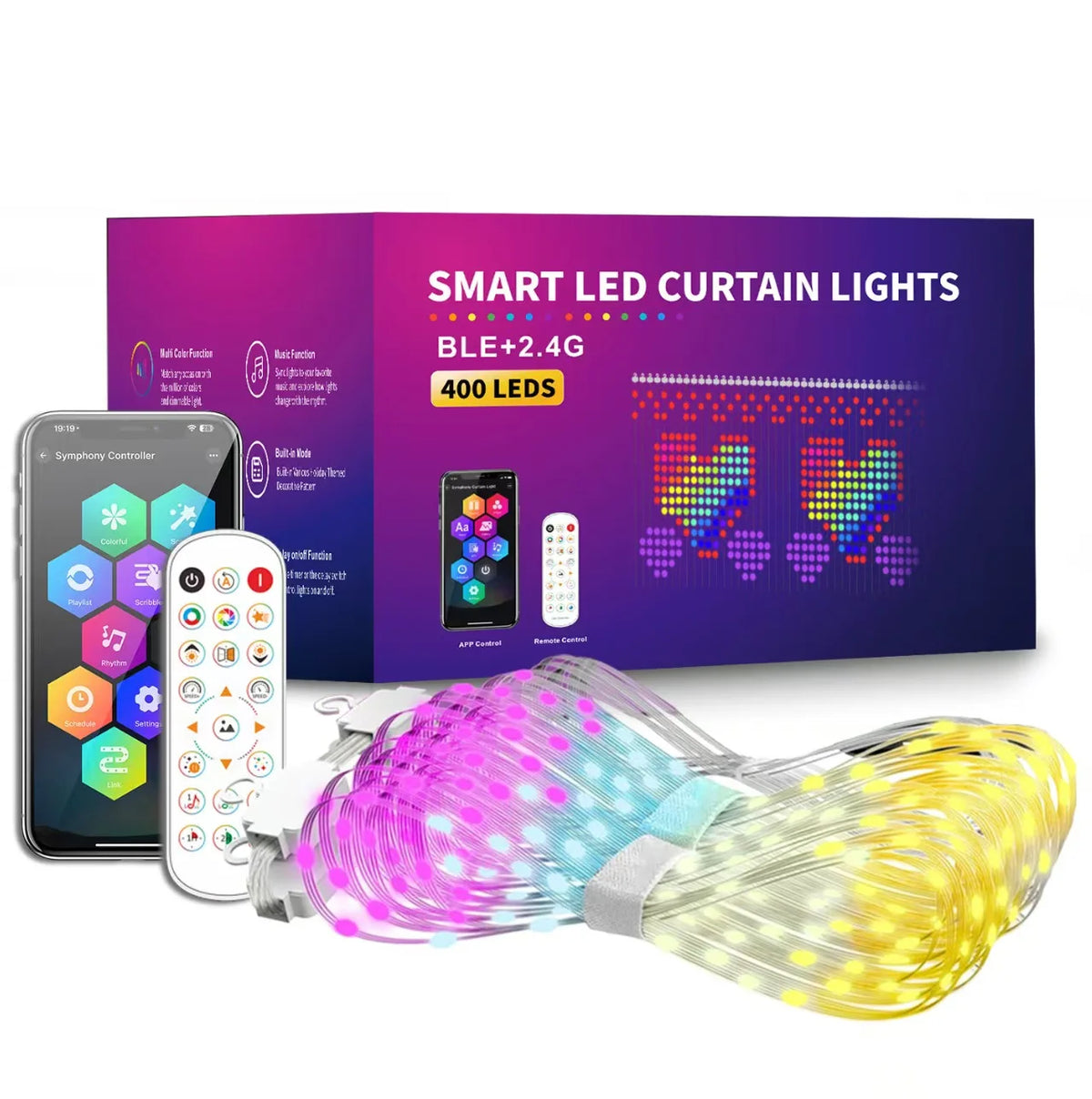 LED Pixel Curtain Lights APP Controlled DIY Custom Patterns Music Sync Function Remote Control for Wedding Party Halloween Decor