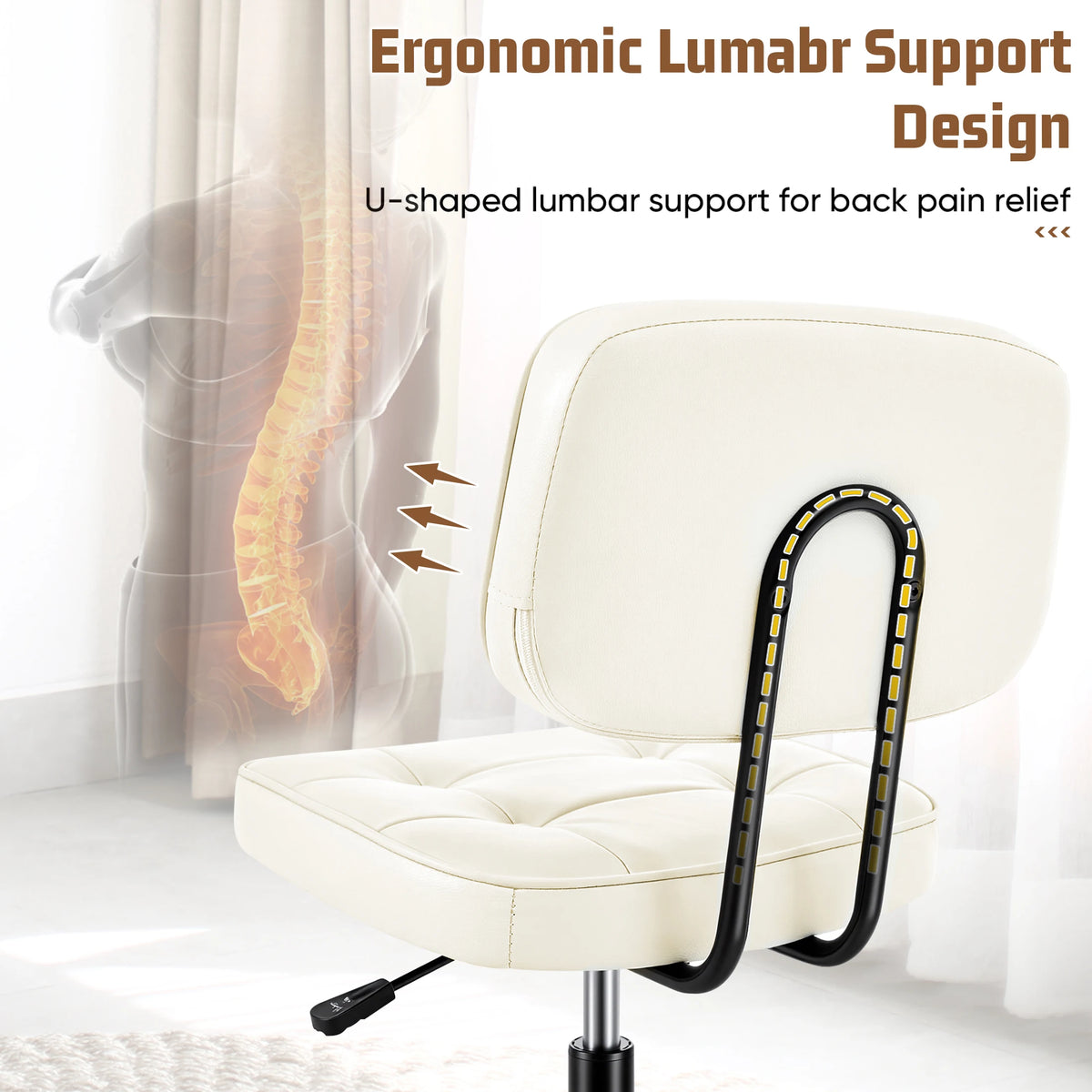 JHK Armless PU Leather Ergonomic Office Chair with Lumbar Support Rolling Swivel Adjustable Height Home Office Desk Chair