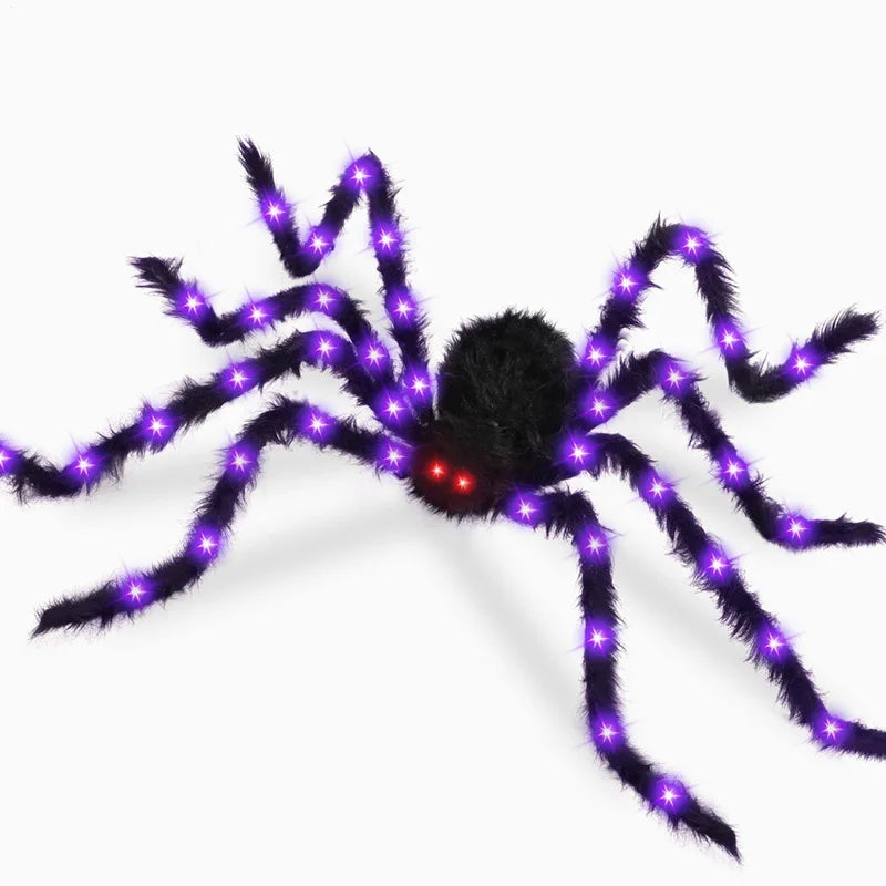 200cm Halloween Spider With Purple Lights For Home Outdoor Halloween Decorations Props Battery Powered