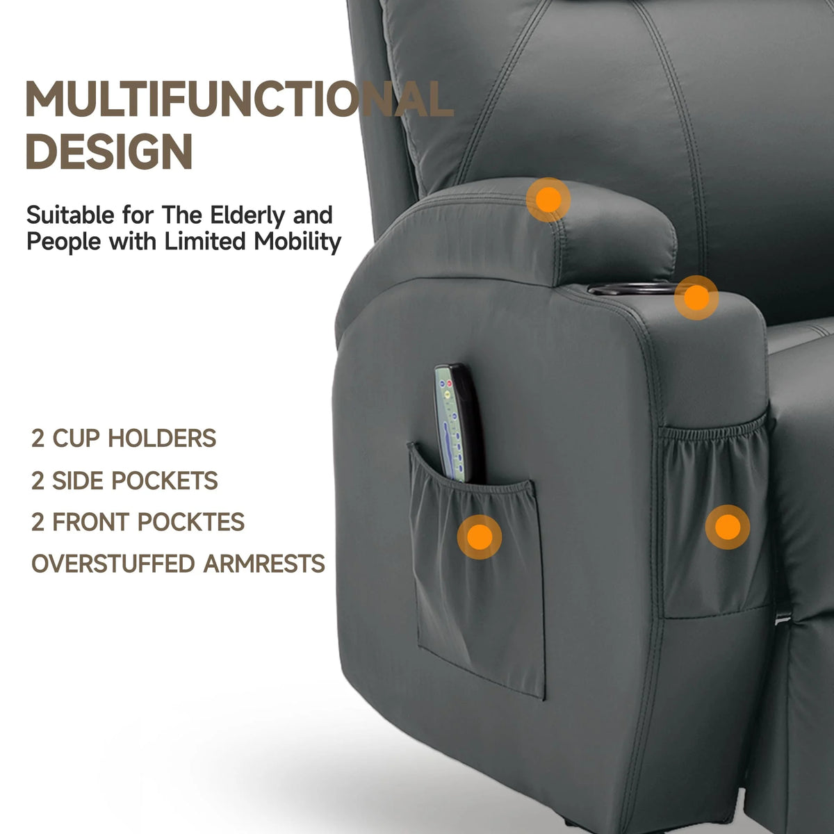 Recliner Chair with Massage and Heat, 360° Swivel Rocking Chairs for Adults, Remote Control and Cup Holder for Living Room