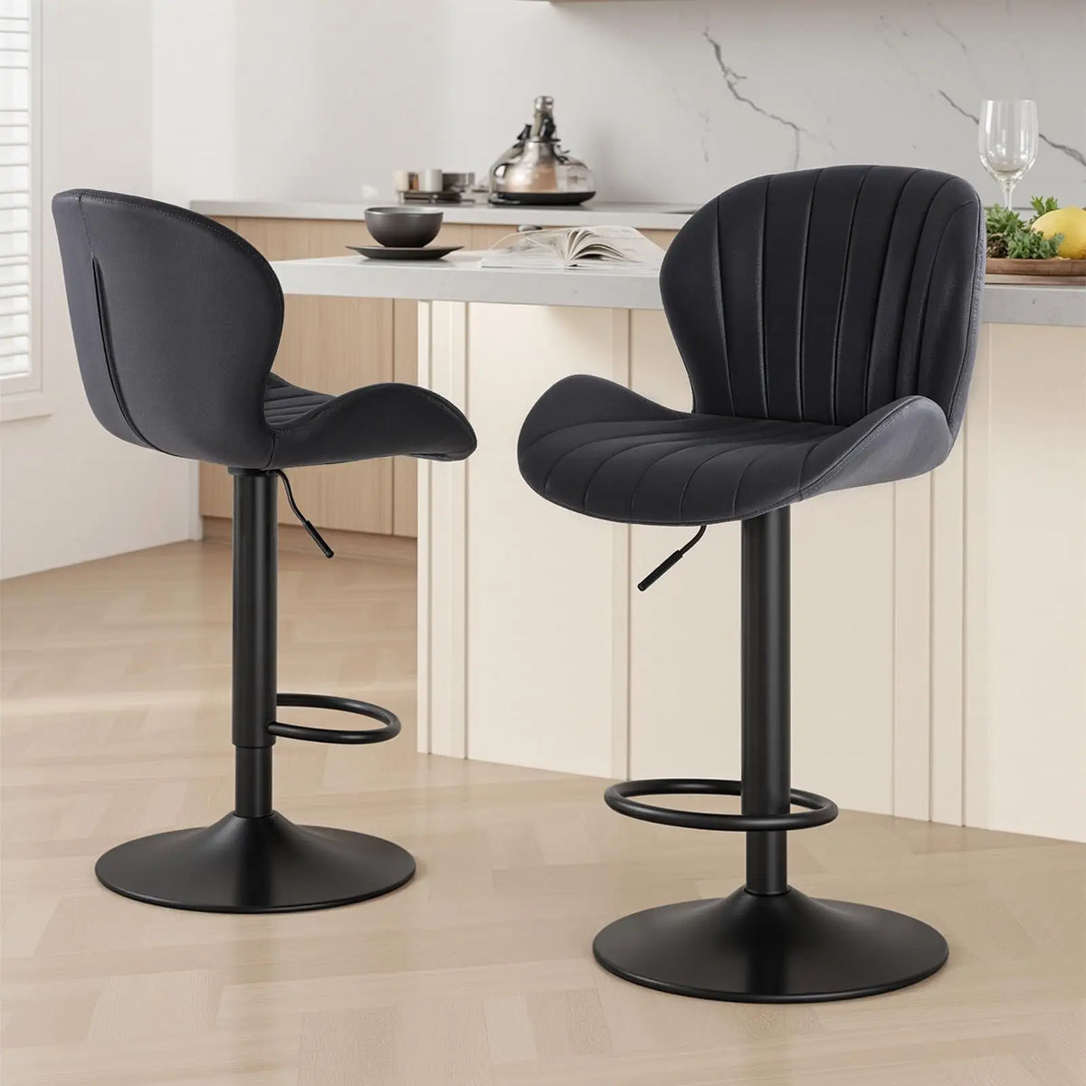 JHK Ergonomic Modern 360° Swivel Dining Chairs Set of 2 Adjustable Fabric Upholstered Kitchen Chairs with For Kitchen Island