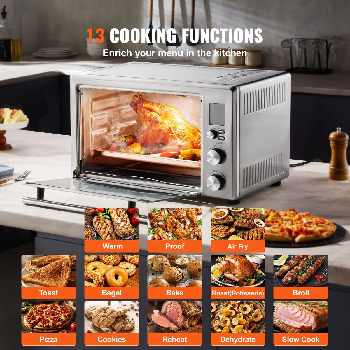 13-IN-1 Air Fryer Toaster Oven, 28L/29.6Qt Convection Oven, 1800W 2-Tier Toaster Ovens Countertop Combo with Wire Racks, Pizza