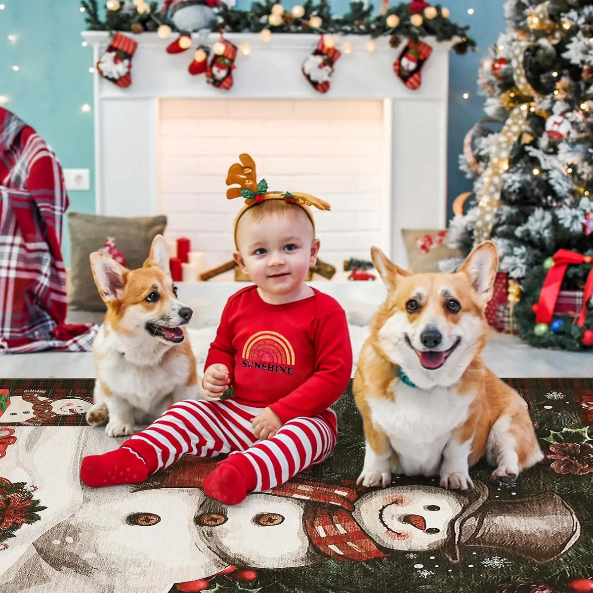 Garvee Christmas Snowman Runner Mat Non Slip Area Rug Christmas Decorations Rugs Balcony Carpet Home Decor Sofa Floor Mat for Hallway