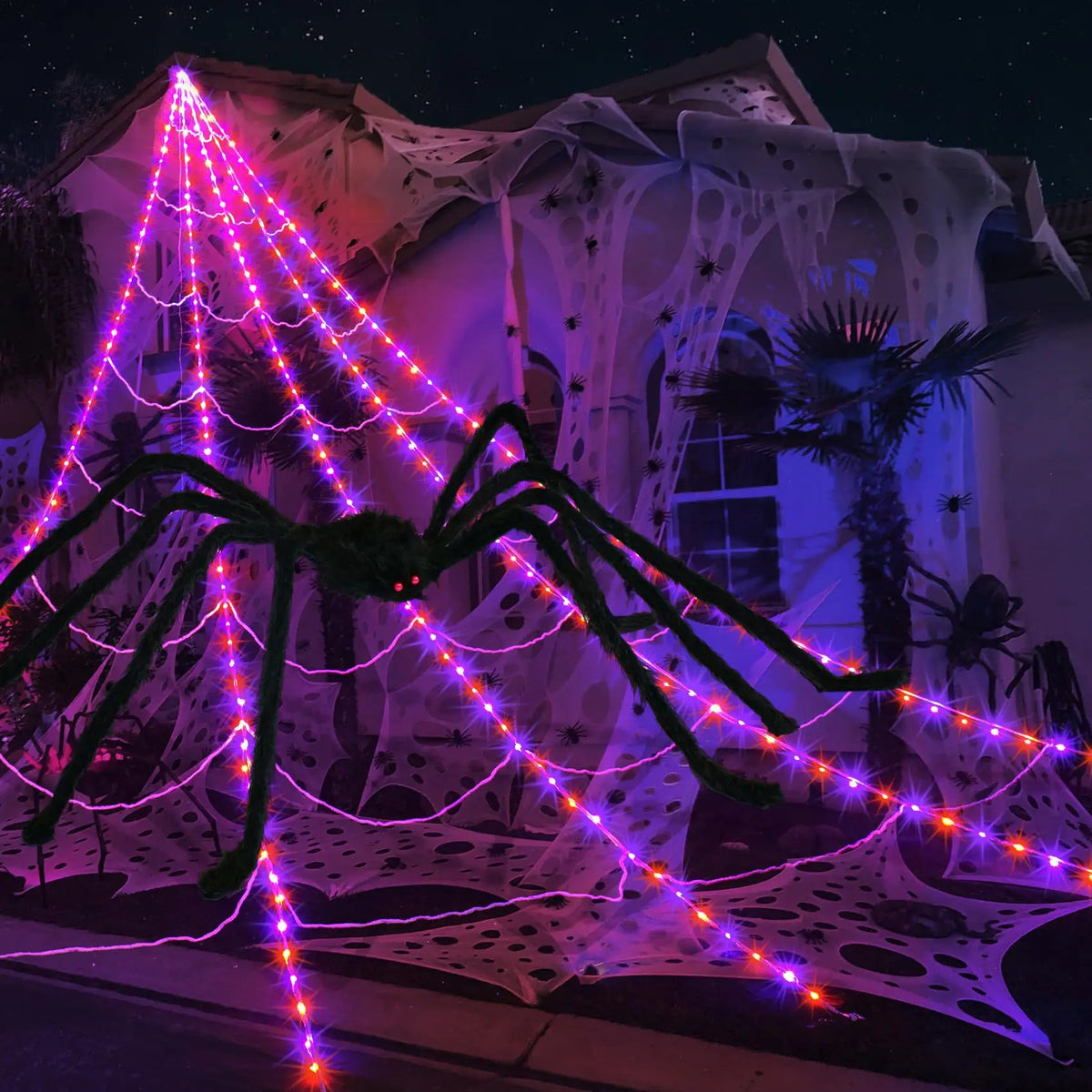 200cm Halloween Spider With Purple Lights For Home Outdoor Halloween Decorations Props Battery Powered