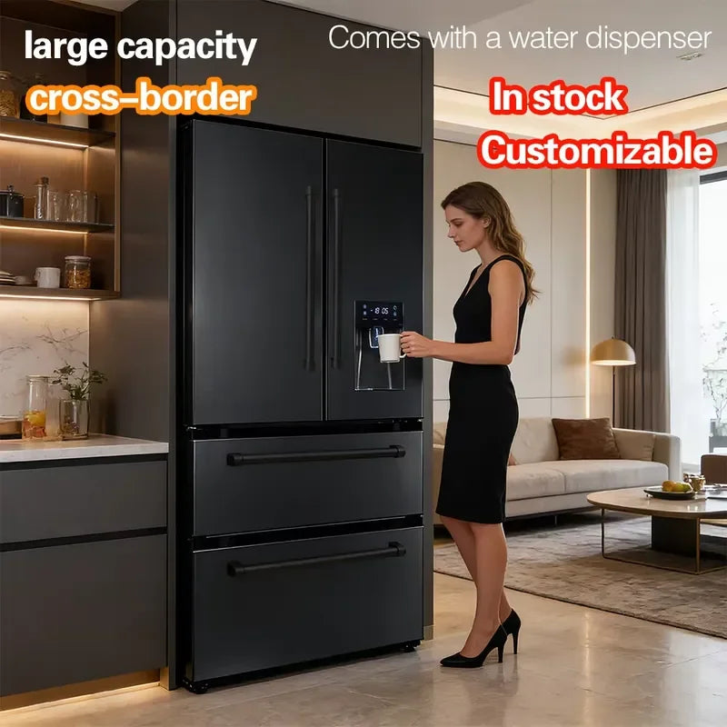 French-style 4-door Stainless Steel Frost-Free Electric Refrigerator with Direct Cooling and Water Dispenser