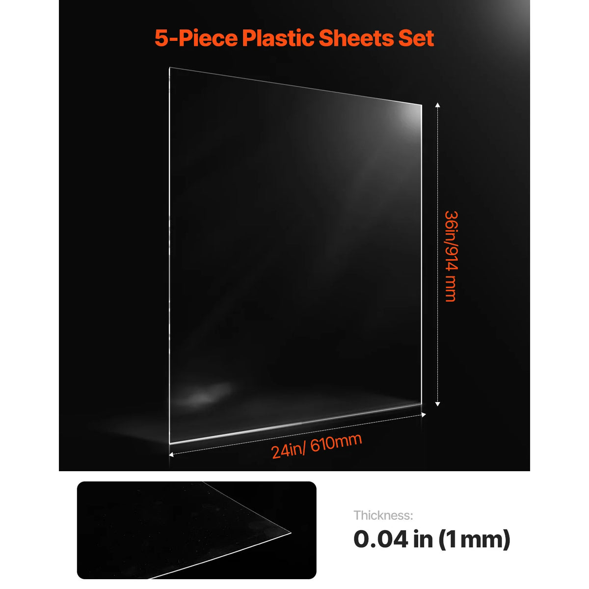 VEVOR PET/Plexiglass Sheets 5-Pack Plastic Sheet 24x36Inch 0.04Inch Thick Transparent Clear Flexible Plastic Panels for Craft