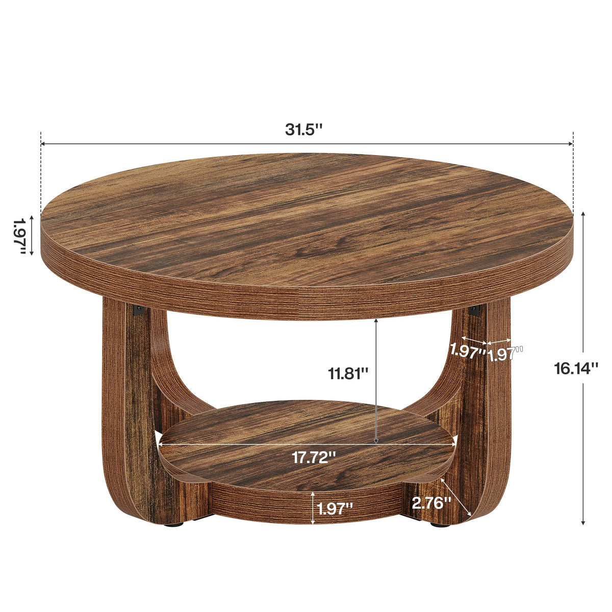 Tribesigns Round Coffee Table, 2-Tier Circle Coffee Table with Storage, Modern Wooden Accent Center Table for Living Room
