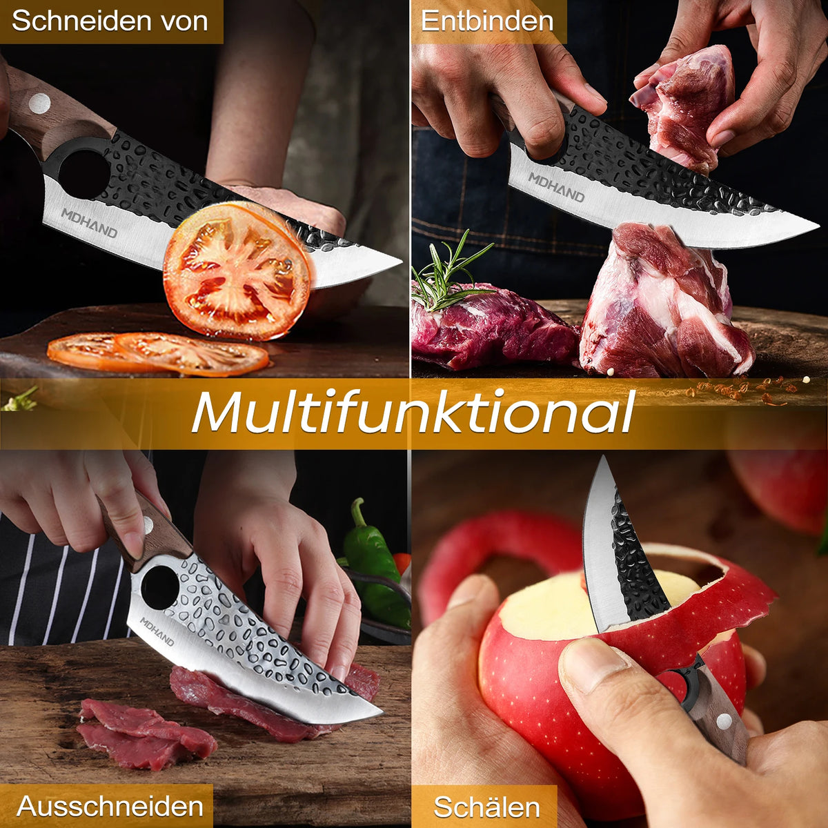 ZENG Stainless Steel Hand Forged Knife Cleaver Chef Cooking Cutter Fruit Slicing Meat Cutting Knife Cover