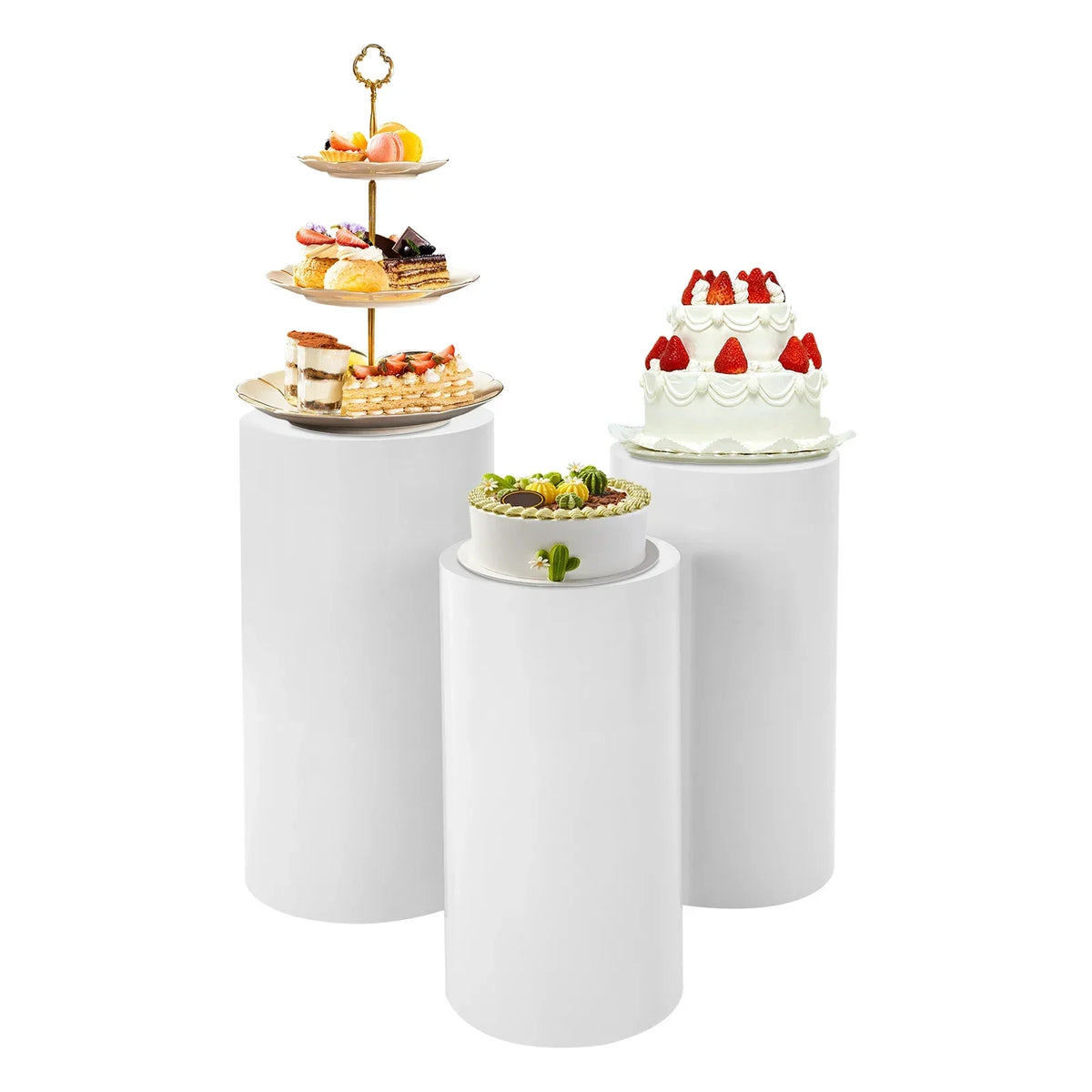 3Pcs, Cylinder Pedestal Stands Display Cake Flower Pedestal Stand Plinth Pillars for Birthday Wedding Party Outdoor Indoor Decor