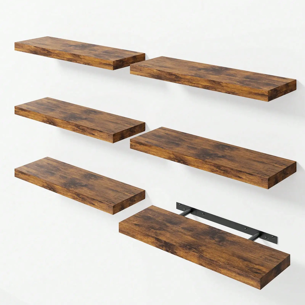 6-Pack 15.8 Inch Wood Floating Shelves, Farmhouse Wall Mounted Display Shelf Set, Rustic Storage Rack for Bathroom, Bedroom, Kitchen, Living Room Decor