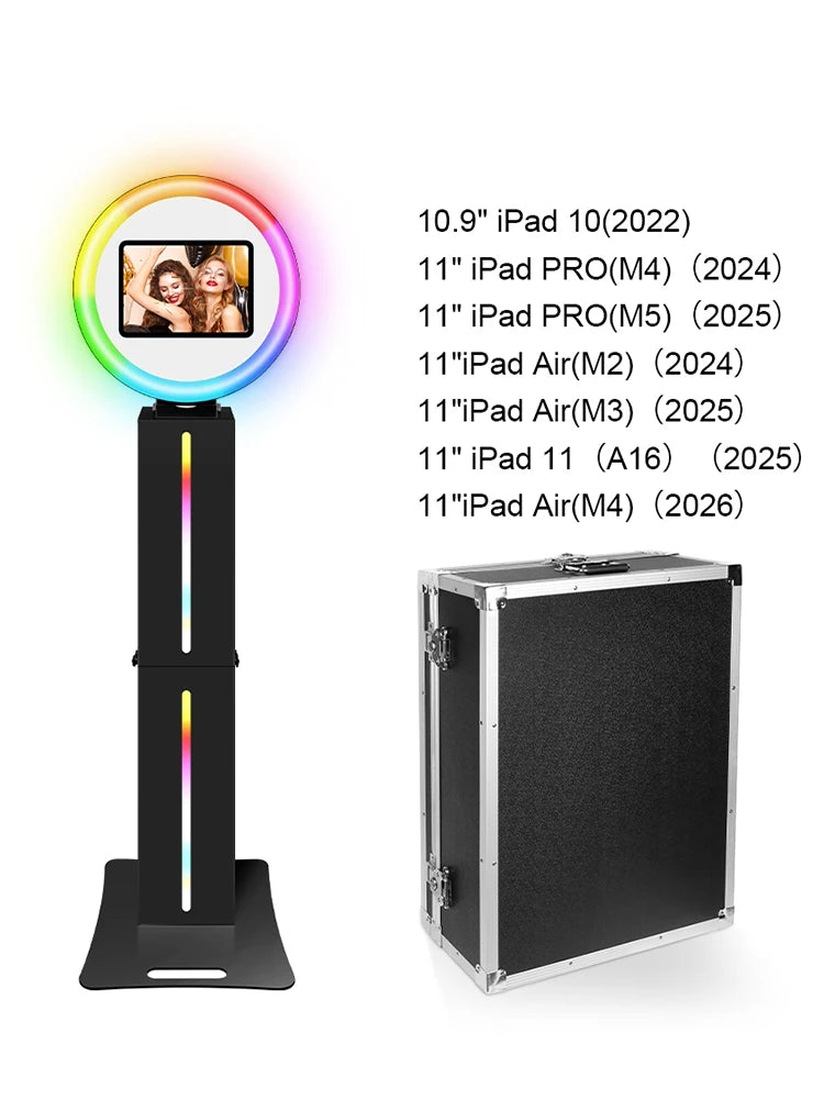 iPad Photo Booth Kit with Flight Case 10.5 11 12.9 13 inch iPad Pro Photobooth Black Selfie Kiosk Wedding Party