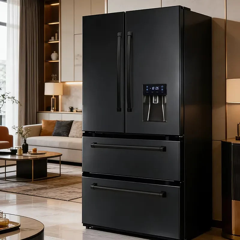 French-style 4-door Stainless Steel Frost-Free Electric Refrigerator with Direct Cooling and Water Dispenser