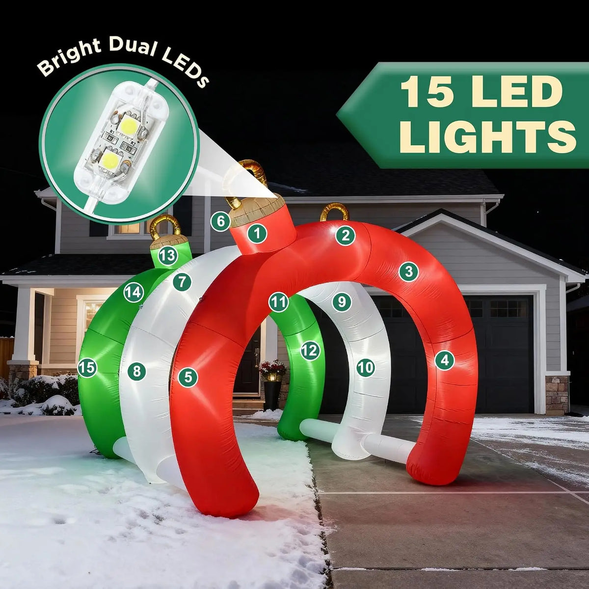 10.5 FT Christmas Inflatable Tunnel Arch with Ornament Design, Outdoor Holiday Yard Decoration, Blow-Up Walk-Through Archway for Garden, Lawn, Xmas Display