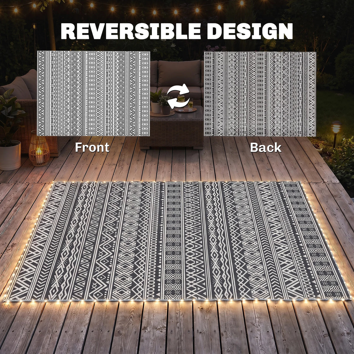 Outdoor Rug Carpet with USB Lights 10' x 8'