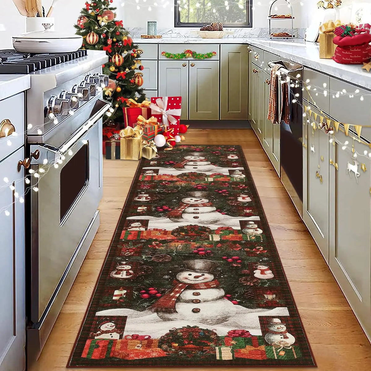 Garvee Christmas Snowman Runner Mat Non Slip Area Rug Christmas Decorations Rugs Balcony Carpet Home Decor Sofa Floor Mat for Hallway