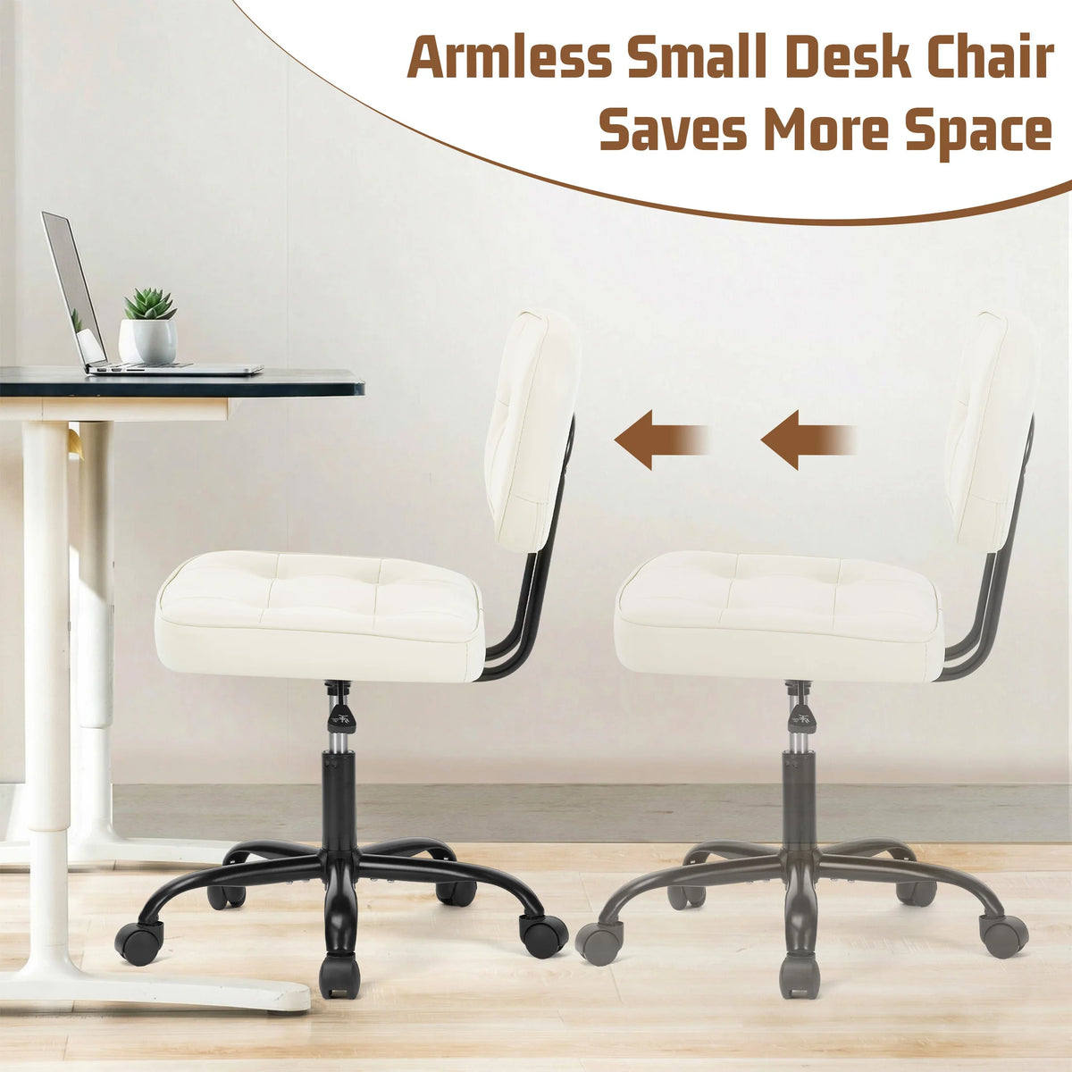 JHK Armless PU Leather Ergonomic Office Chair with Lumbar Support Rolling Swivel Adjustable Height Home Office Desk Chair