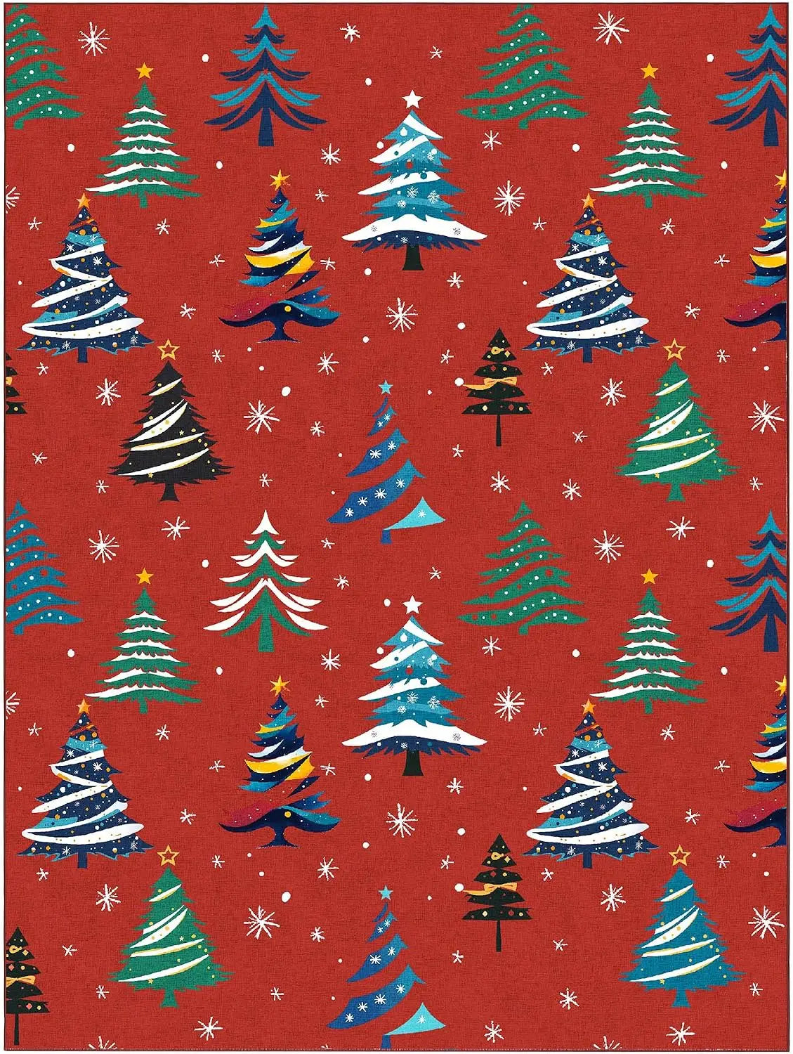 Garvee Area Rugs Christmas Snowflake Area Mat with Xmas Tree Pattern Living Room Bedroom Decoration Holiday Home Decoration Non Slip Low Pile Washable Rug