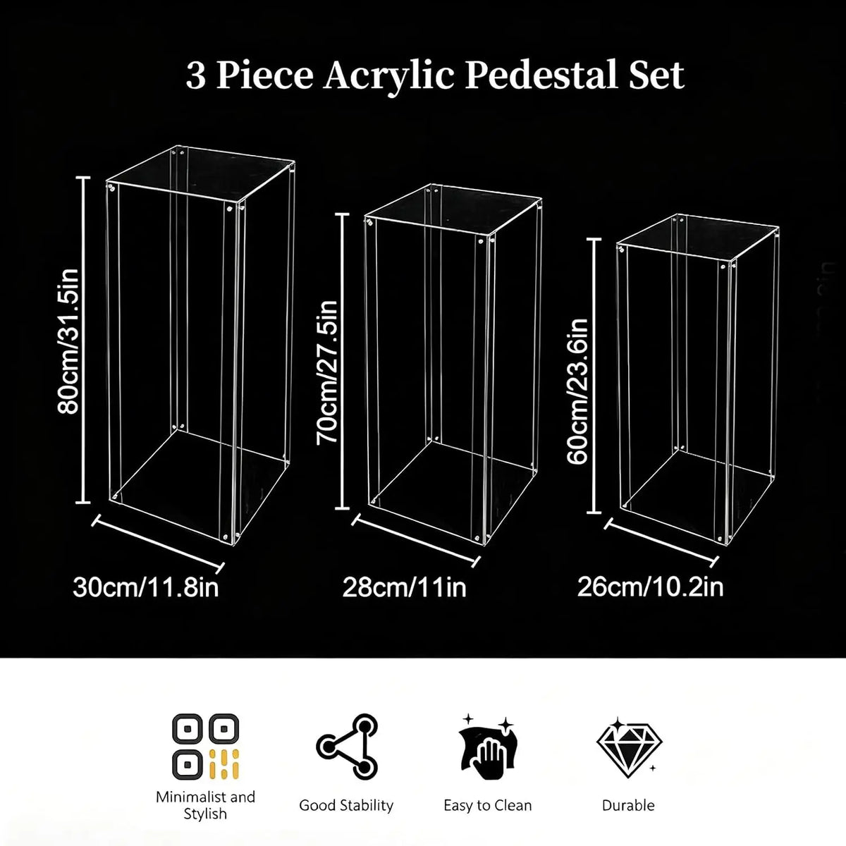 Acrylic Column Pedestal Stand for Party 3PCS Clear Lucite Display Pedestal for Cake Wedding Events Art Gallery Party Decor