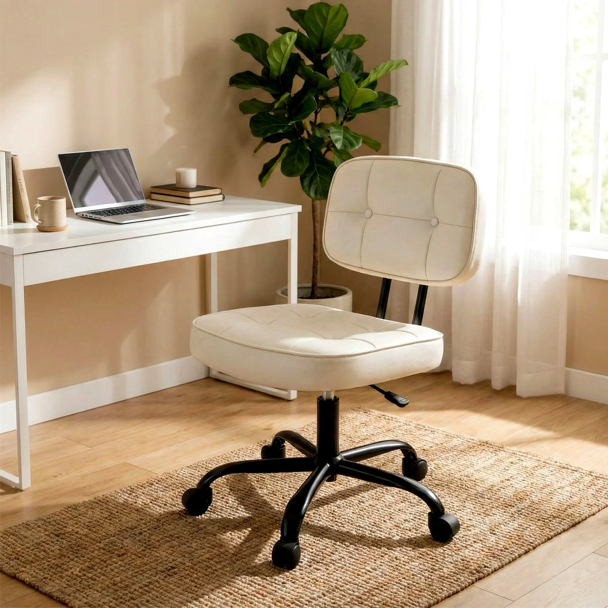 JHK Armless PU Leather Ergonomic Office Chair with Lumbar Support Rolling Swivel Adjustable Height Home Office Desk Chair