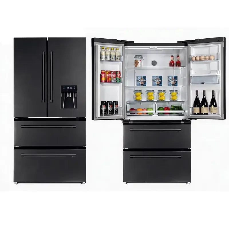French-style 4-door Stainless Steel Frost-Free Electric Refrigerator with Direct Cooling and Water Dispenser