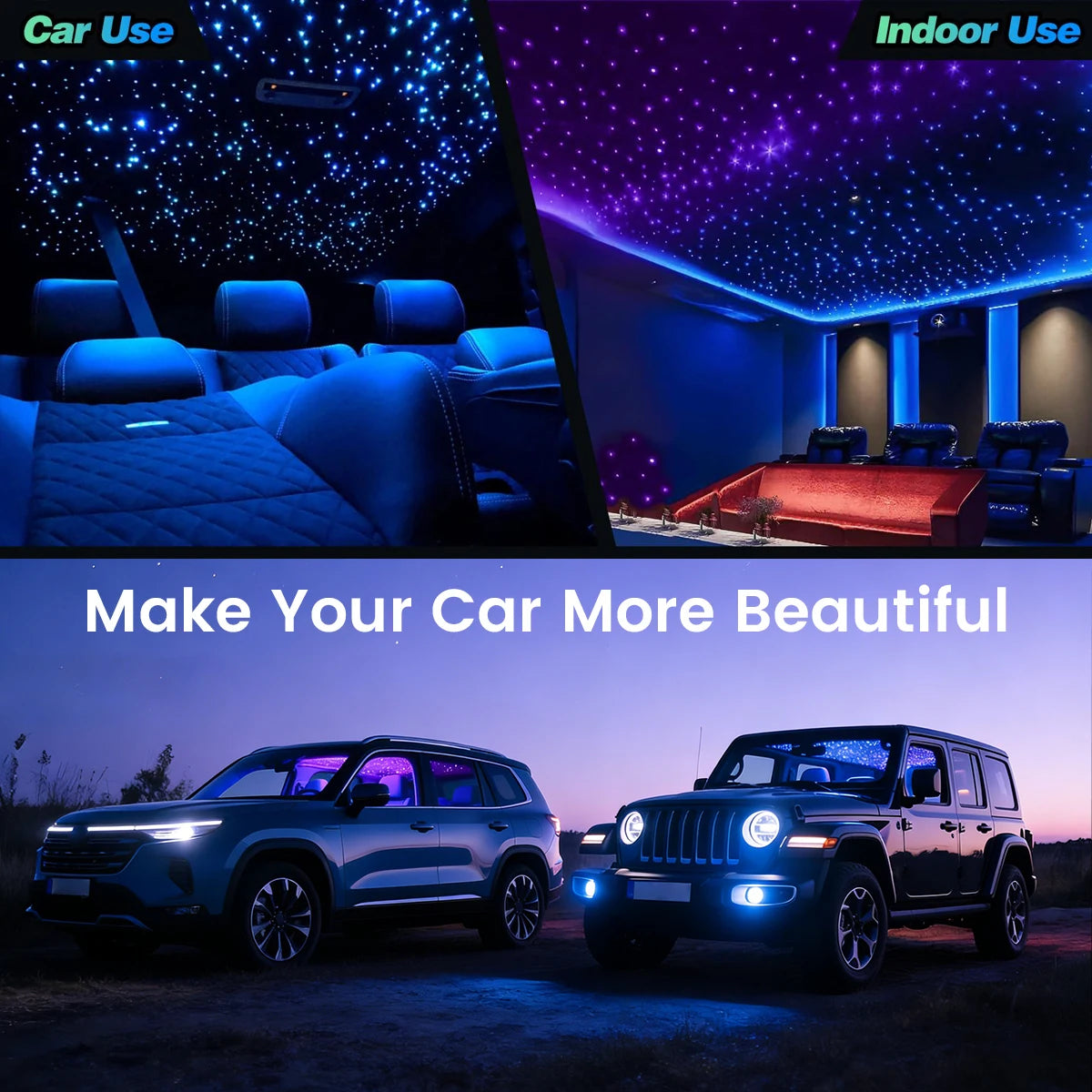 16W RGBW Starlight Headliner Kit, 500/550pcs 0.03in 2m‑3m Fiber Optic Lights, Twinkle Effect & Music Sync Mode, App & Remote Control, Car Roof Ceiling Starry Sky Lighting Kit for Auto Interior Decoration