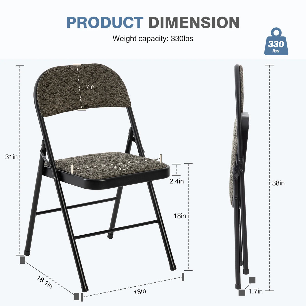 MCQ 4 Pack Foldable Fabric Padded Cushion Office Chair Ergonomic Metal Frame Soft Cushion Lumbar Support Heavy Capacity 330LB For Home Office