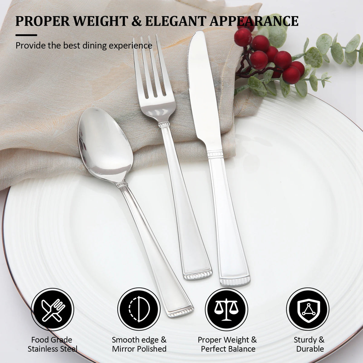 Lorena MAIT 20‑Piece Stainless Steel Cutlery Set Mirror Polished Flatware Silverware Set Knife Fork Spoon Dishwasher Safe For Home Dining Party Kitchen Utensils