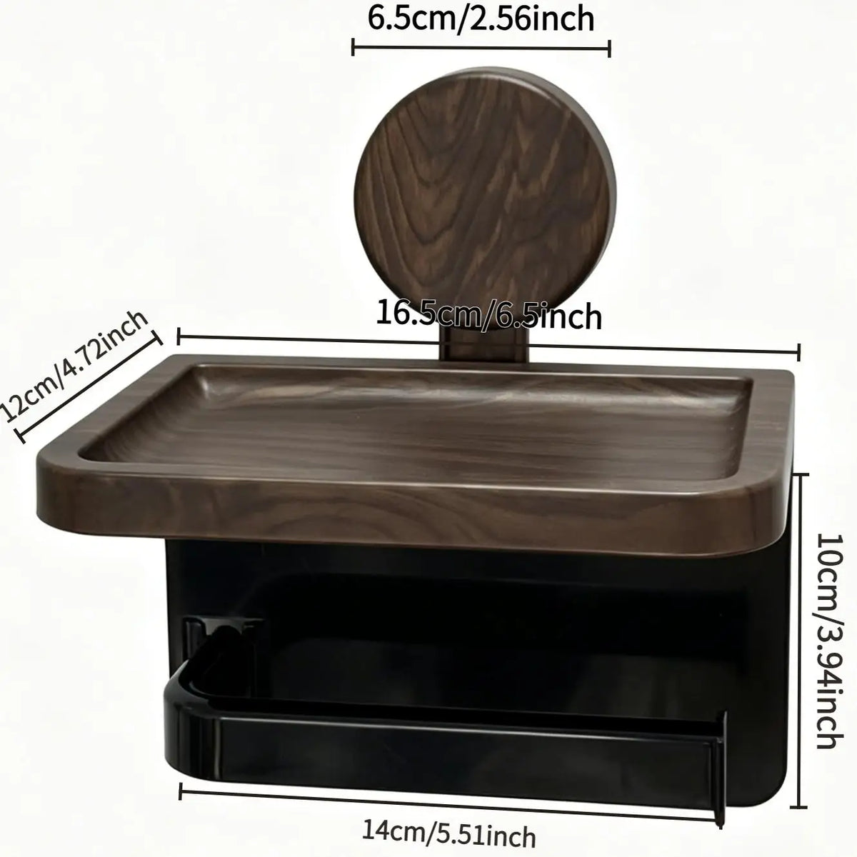 No‑Drill Self‑Adhesive Wall‑Mounted Paper Towel Holder with Wood‑Grain Storage Shelf, Multifunctional Kitchen & Bathroom Tissue Roll Rack, Space‑Saving Wall Organizer