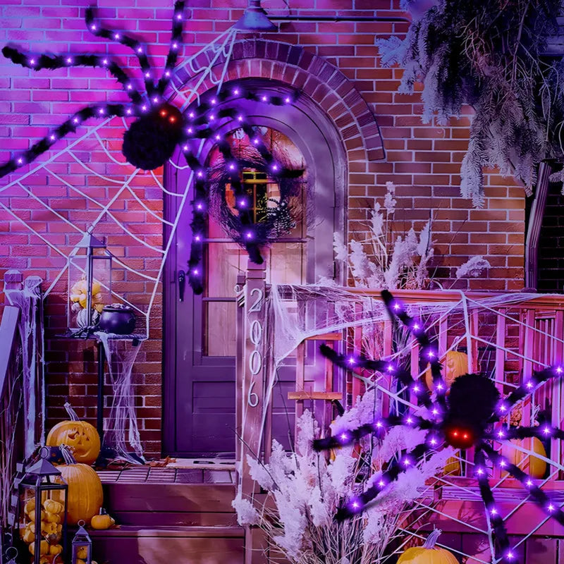 200cm Halloween Spider With Purple Lights For Home Outdoor Halloween Decorations Props Battery Powered