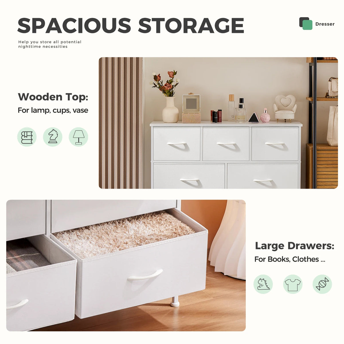 JHK Wardrobes For Bedroom With 5/7/10 White Lover Fabric Drawers Chest Wardrobe Closet For Storage Cabinet Bedroom Of Furniture