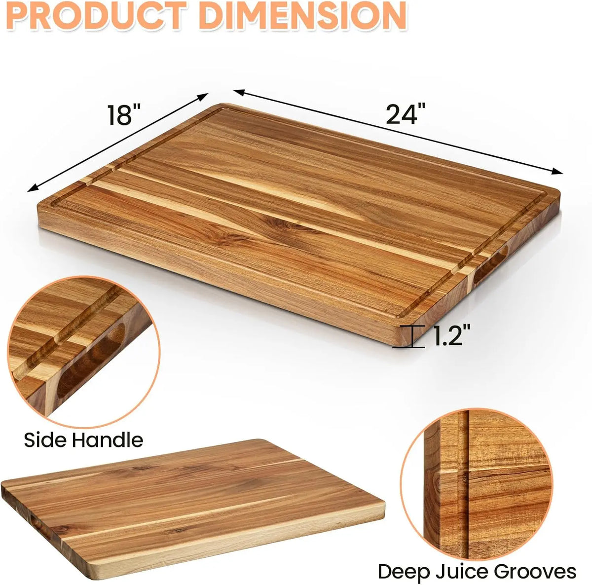 Acacia Wood Cutting Board, Chopping Board with Juice Groove Thick Solid Wood | Professional Butcher Block | Deep Juice Groove | Heavy Duty Construction