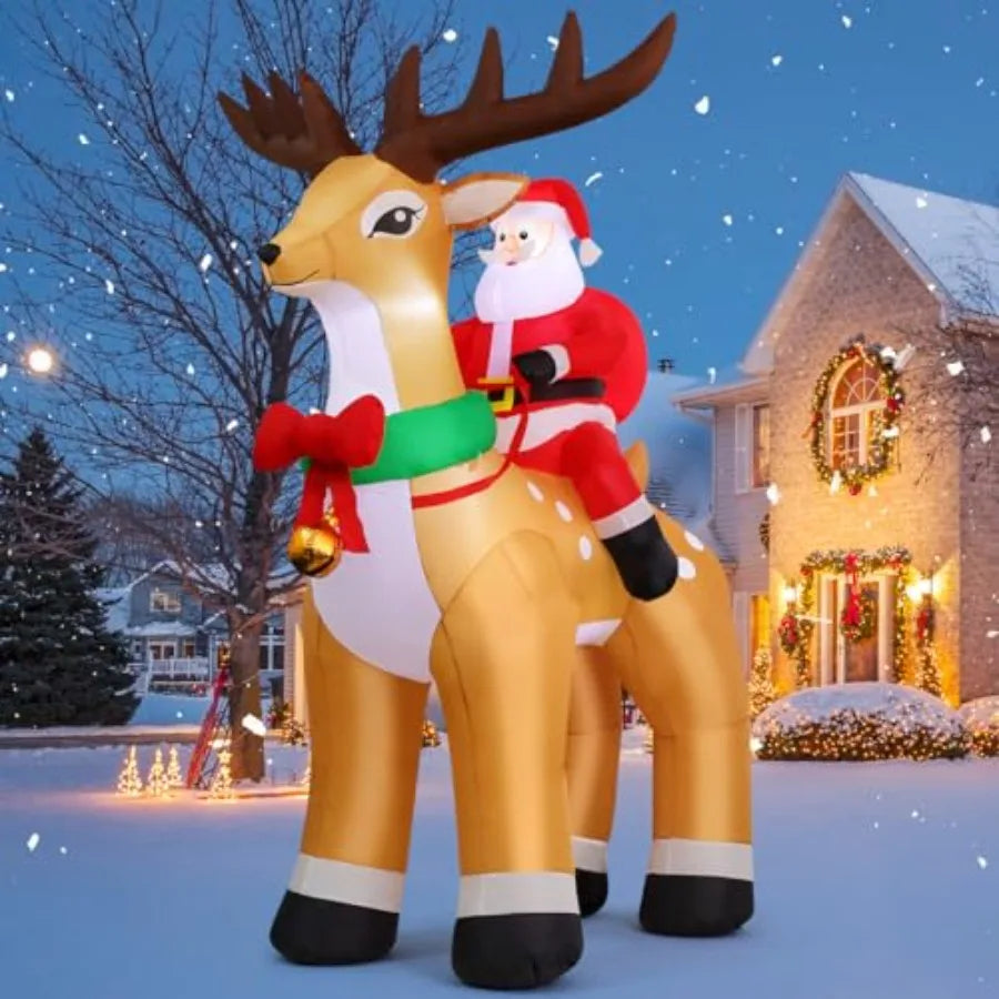 Yard party lawn decorations: inflatable Santa Claus riding reindeer 9.8 FT and Santa Claus monster truck (7.2 FT), PVC material