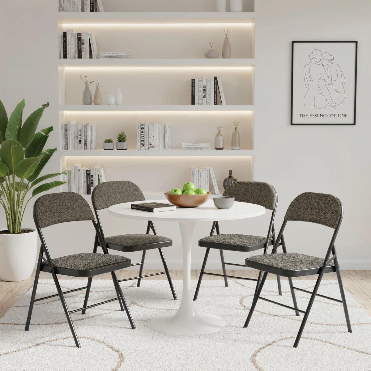 MCQ 4 Pack Foldable Fabric Padded Cushion Office Chair Ergonomic Metal Frame Soft Cushion Lumbar Support Heavy Capacity 330LB For Home Office