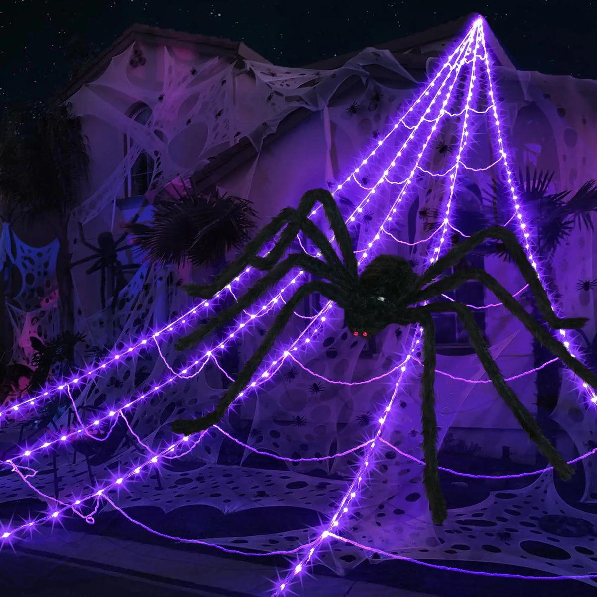 200cm Halloween Spider With Purple Lights For Home Outdoor Halloween Decorations Props Battery Powered