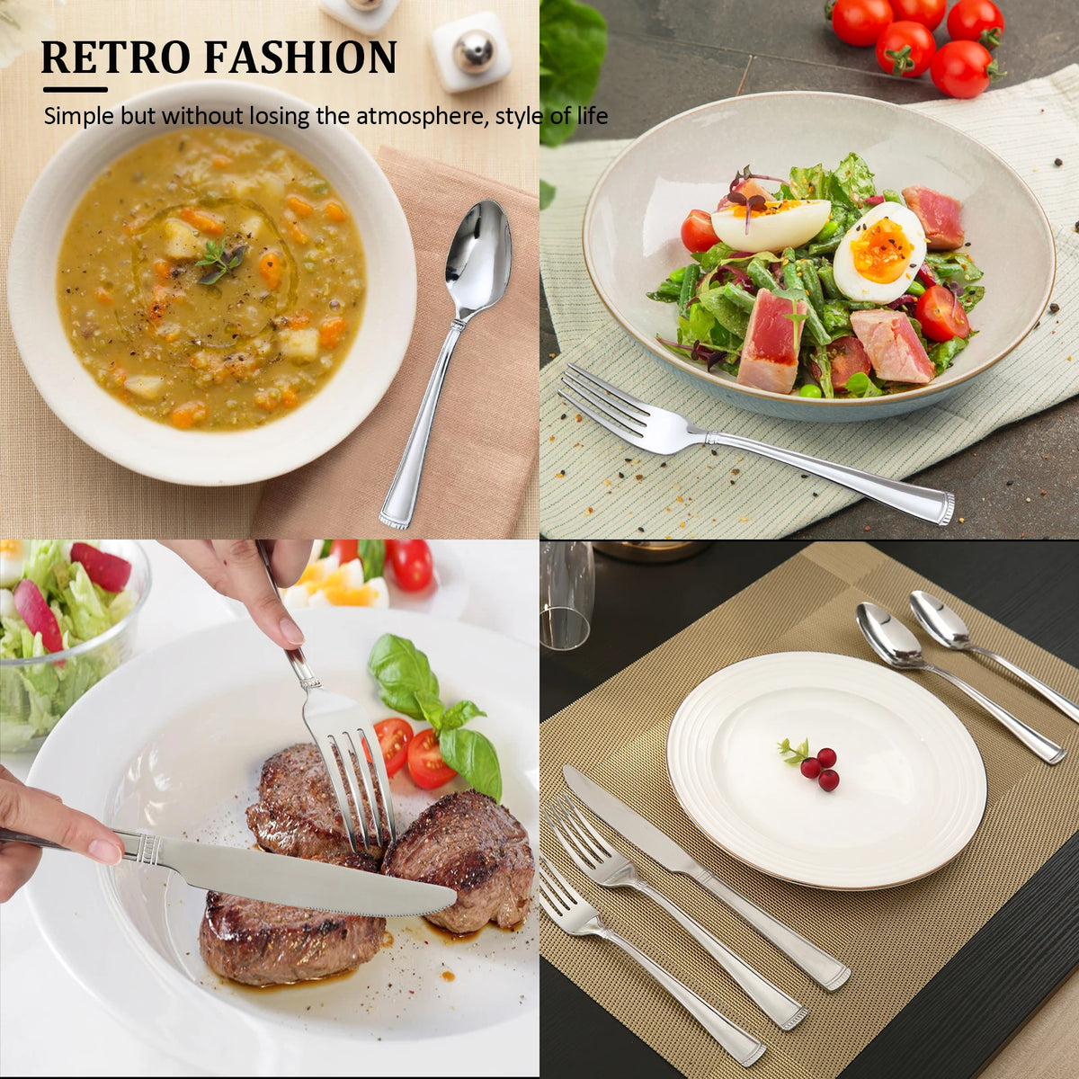 Lorena MAIT 20‑Piece Stainless Steel Cutlery Set Mirror Polished Flatware Silverware Set Knife Fork Spoon Dishwasher Safe For Home Dining Party Kitchen Utensils