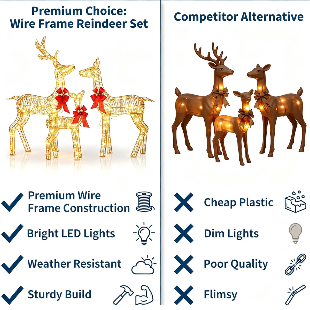 3-Piece Lighted Christmas Deer Family Outdoor Decoration Set 3FT Tall IP44 Waterproof with LED Lights for Lawn, Garden & Porch