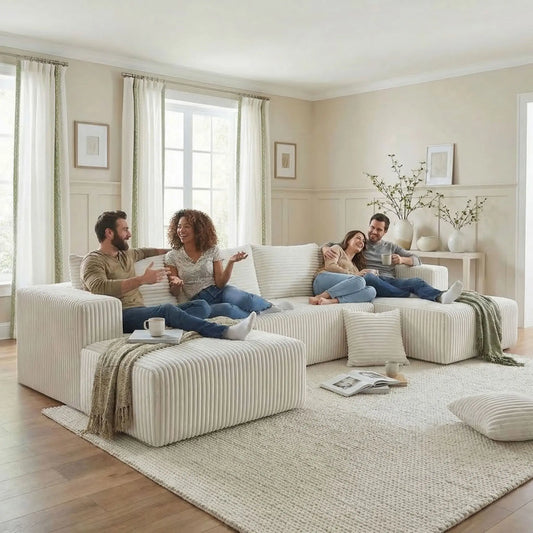133" Oversized Minimalist Vertical Striped Corduroy Modular Sectional Sofa, Vacuum Roll Pack & Easy Assembly, Frameless Block Couch for Large Homes, Freely Combinable Soft Fabric Sofa, Ultra Cozy for Family Leisure