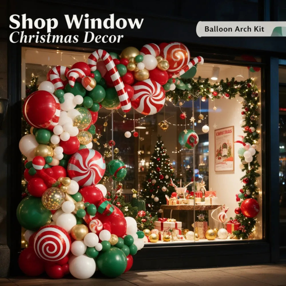 Christmas Candy Cane Balloon Garland Kit, Red Green White Metallic Gold Latex & Confetti Balloons, Giant Peppermint Lollipop Candy Cane Gift Box Foil Balloons, Winter Holiday 2026 New Year Xmas Dinner Table Party Photo Backdr