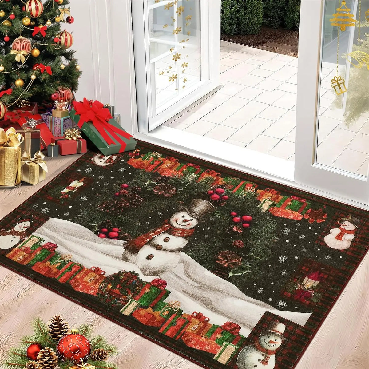 Garvee Christmas Snowman Runner Mat Non Slip Area Rug Christmas Decorations Rugs Balcony Carpet Home Decor  Sofa Floor Mat for Hallway