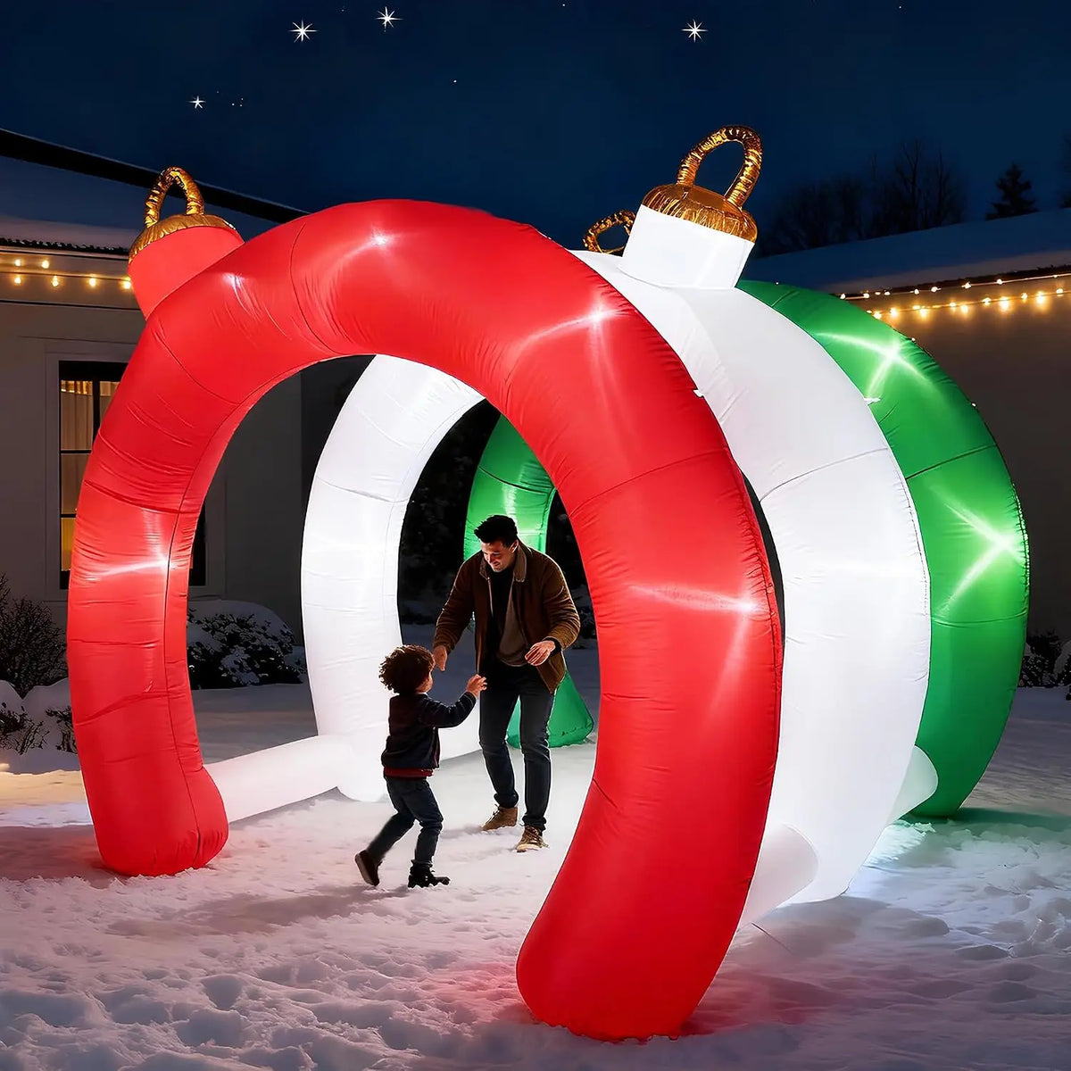 10.5 FT Christmas Inflatable Tunnel Arch with Ornament Design, Outdoor Holiday Yard Decoration, Blow-Up Walk-Through Archway for Garden, Lawn, Xmas Display
