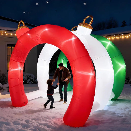 10.5 FT Christmas Inflatable Tunnel Arch with Ornament Design, Outdoor Holiday Yard Decoration, Blow-Up Walk-Through Archway for Garden, Lawn, Xmas Display