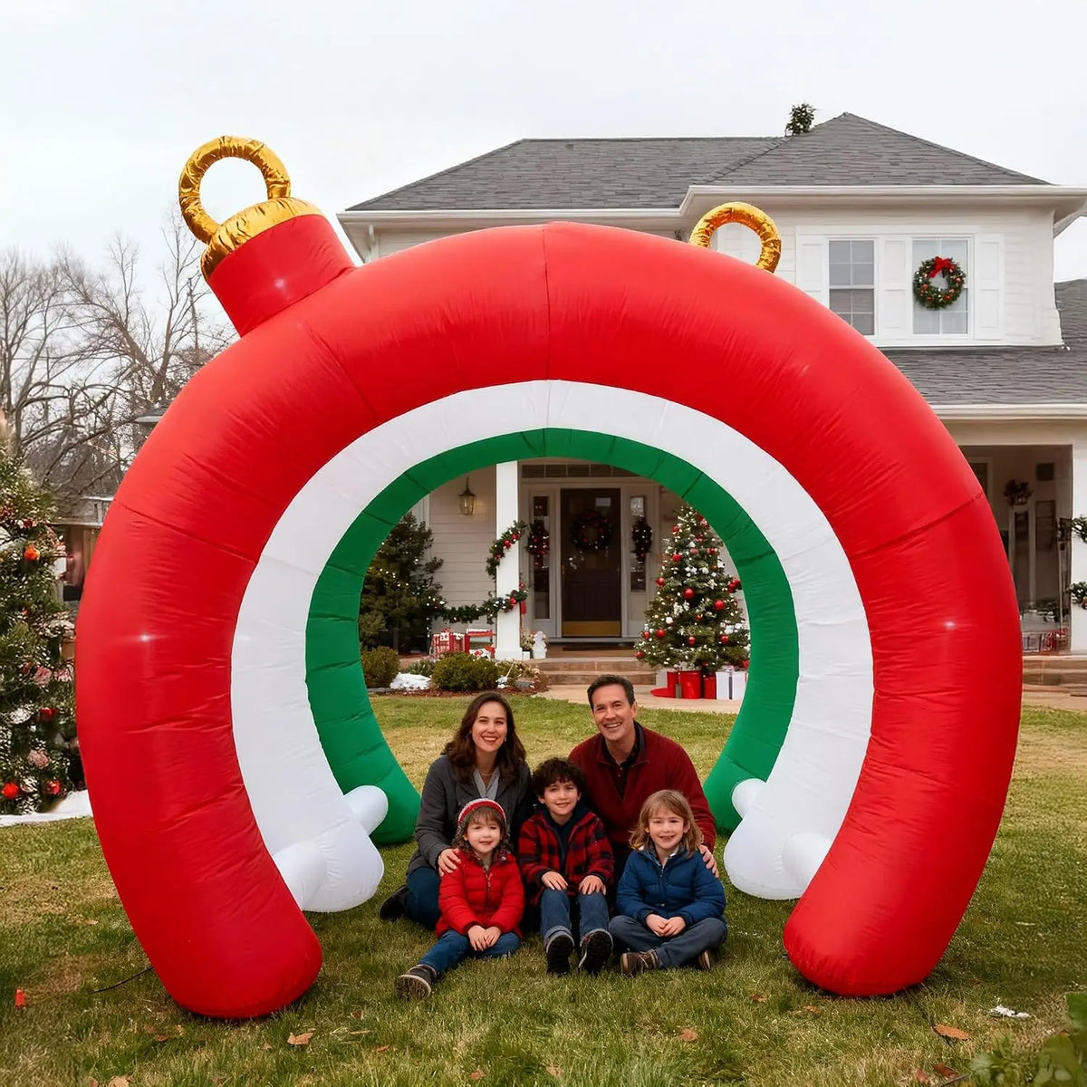 10.5 FT Christmas Inflatable Tunnel Arch with Ornament Design, Outdoor Holiday Yard Decoration, Blow-Up Walk-Through Archway for Garden, Lawn, Xmas Display
