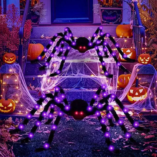 200cm Halloween Spider With Purple Lights For Home Outdoor Halloween Decorations Props Battery Powered