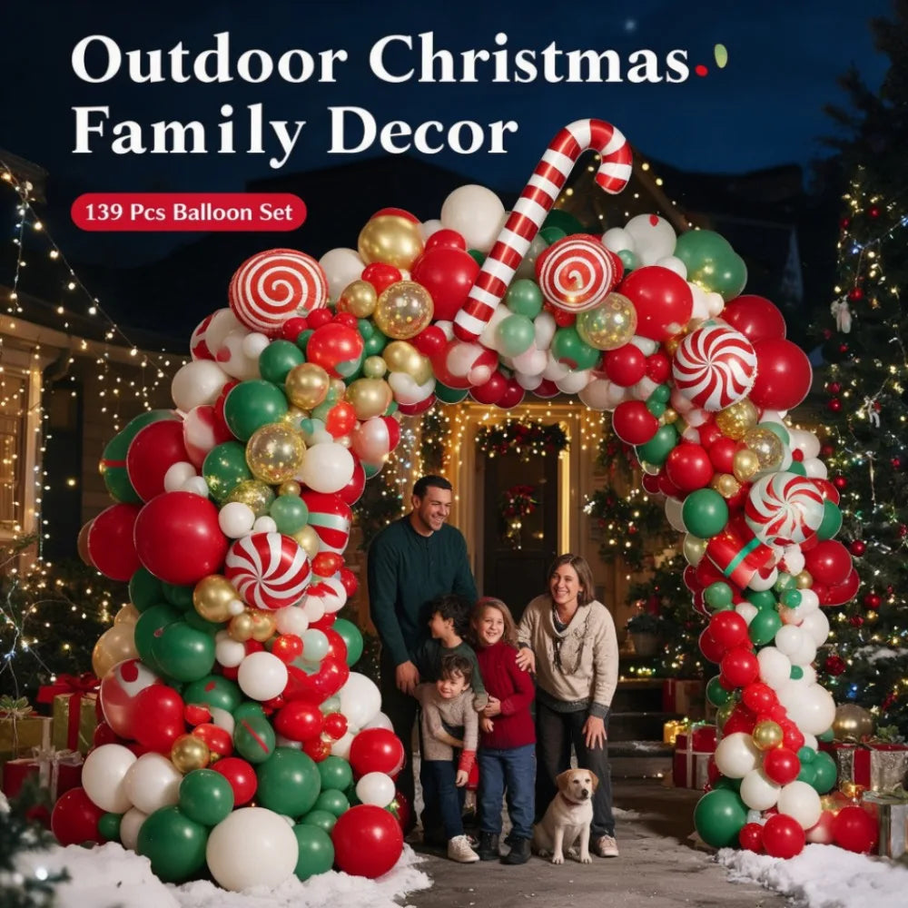 Christmas Candy Cane Balloon Garland Kit, Red Green White Metallic Gold Latex & Confetti Balloons, Giant Peppermint Lollipop Candy Cane Gift Box Foil Balloons, Winter Holiday 2026 New Year Xmas Dinner Table Party Photo Backdr