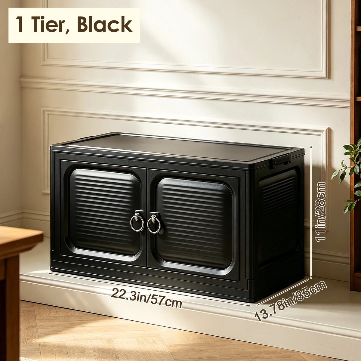 Multifunctional stackable storage cabinet, foldable multi-layer with wheels and handles, plastic storage cabinet, black and white, suitable for office documents, bedroom clothes, living room clutter, general storage