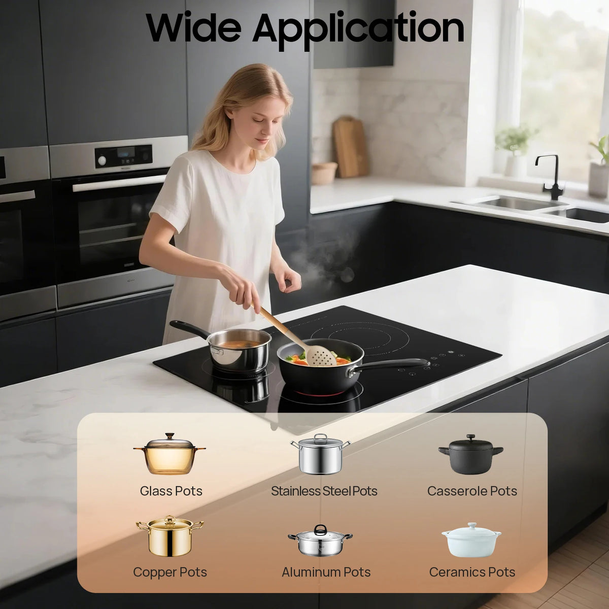 2600W Electric Ceramic Cooktop, Portable 3 Burners Built-in Cooktop, Sensor Touch Control Countertop, Electric Hot Plate with Kid Safety Lock and Timer (no plug)